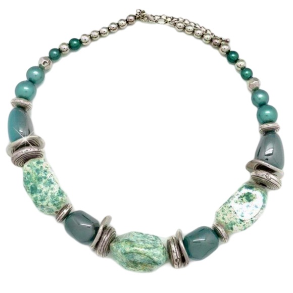 ANTHROPOLOGIE • Turquoise Chunky Necklace Timelessly Tantalizing Beads Statement - Picture 3 of 6
